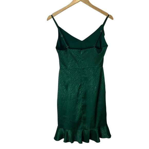 Lulus Hewitt Forest Green Embossed Zebra Print Satin Ruffled Mini Dress Size Med - Picture 5 of 10